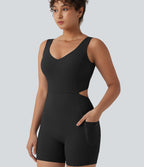Combinaison moulante de sport Halara UltraSculpt™ dos nu avec bretelles croisées, ventre plat, effet push-up fessier, coussinets non amovibles et poches – Easy Peasy