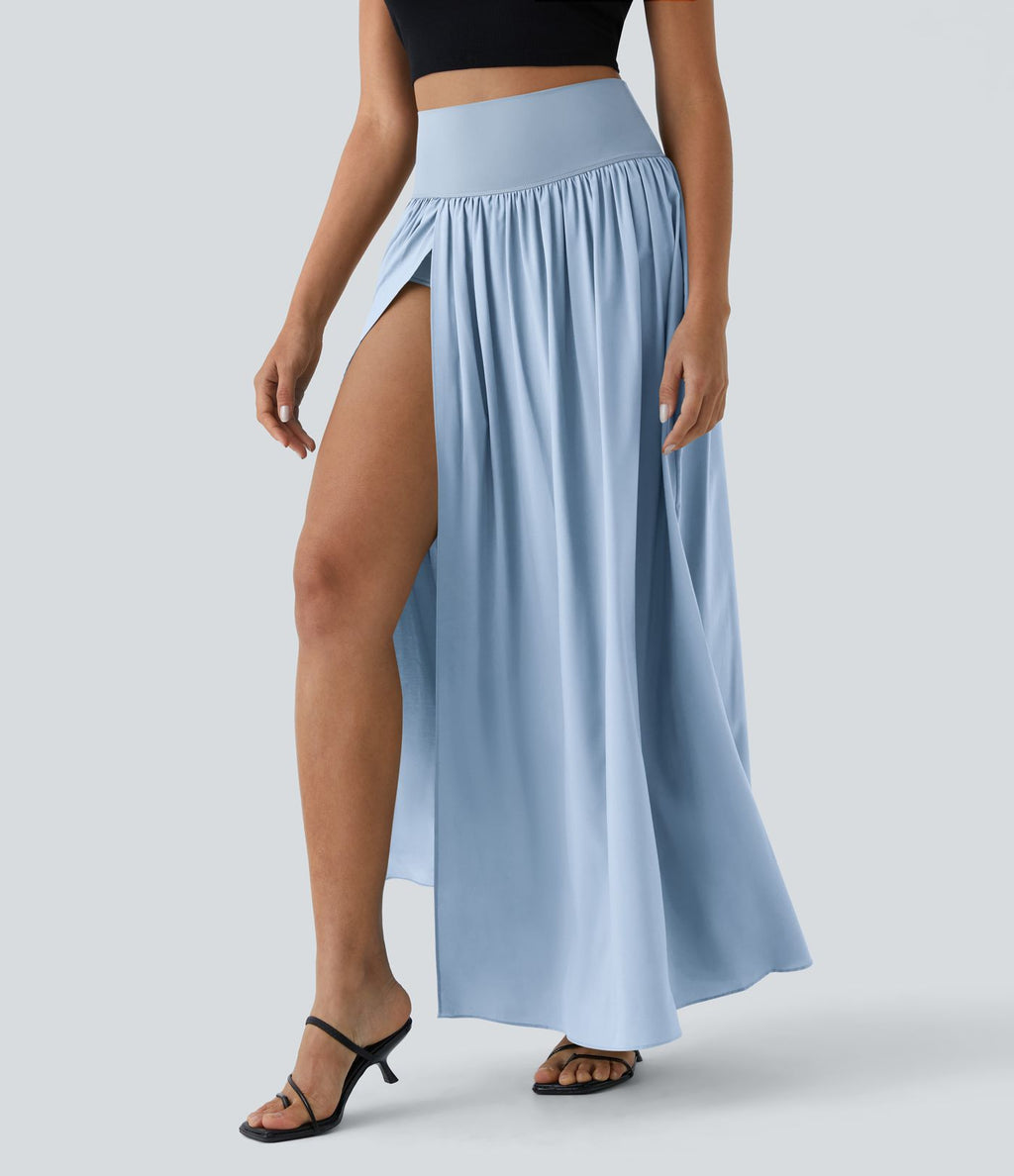 Breezeful™ Jupe Taille Haute Casual Maxi Séchage Rapide Fluide Fente Plissée 2 en 1