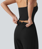 Combinaison de soirée asymétrique sans manches, ceinturée, avec soutien-gorge intégré et poches - Easy Peazy
