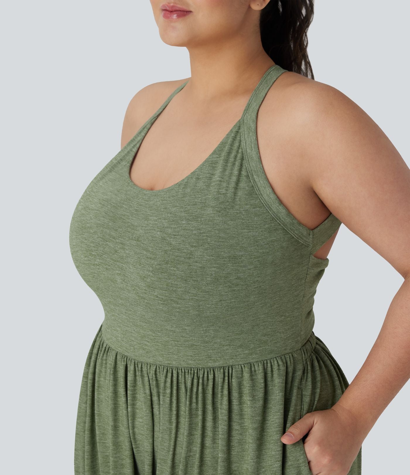 Combinaison sarouel dos nu torsadée grande taille avec poche latérale - Édition facile à enfiler