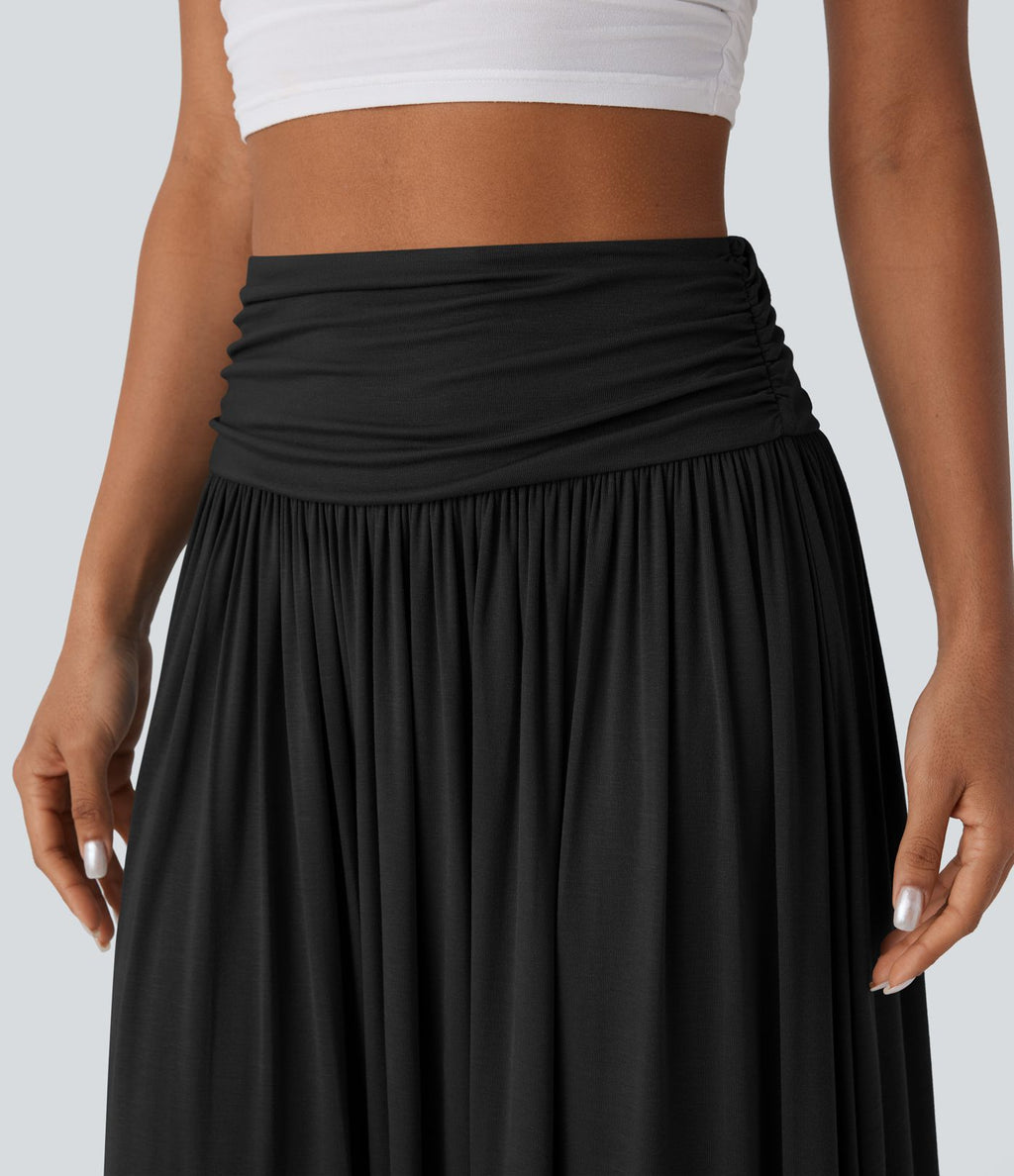 Jupe longue fluide froncée taille haute