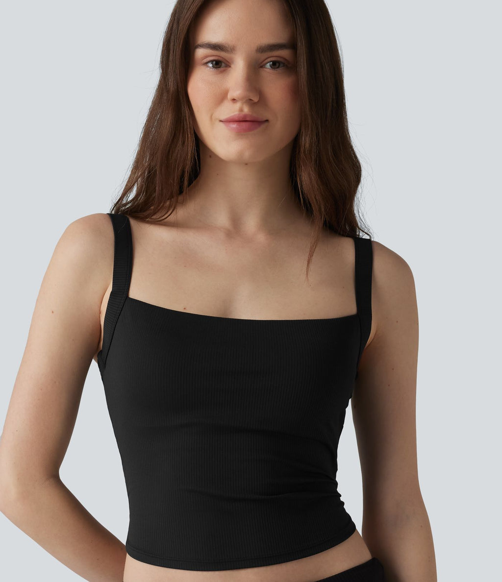 Débardeur décontracté en maille côtelée, doux au toucher, anti-odeurs, bretelles réglables, brassière intégrée, protection solaire UPF40+