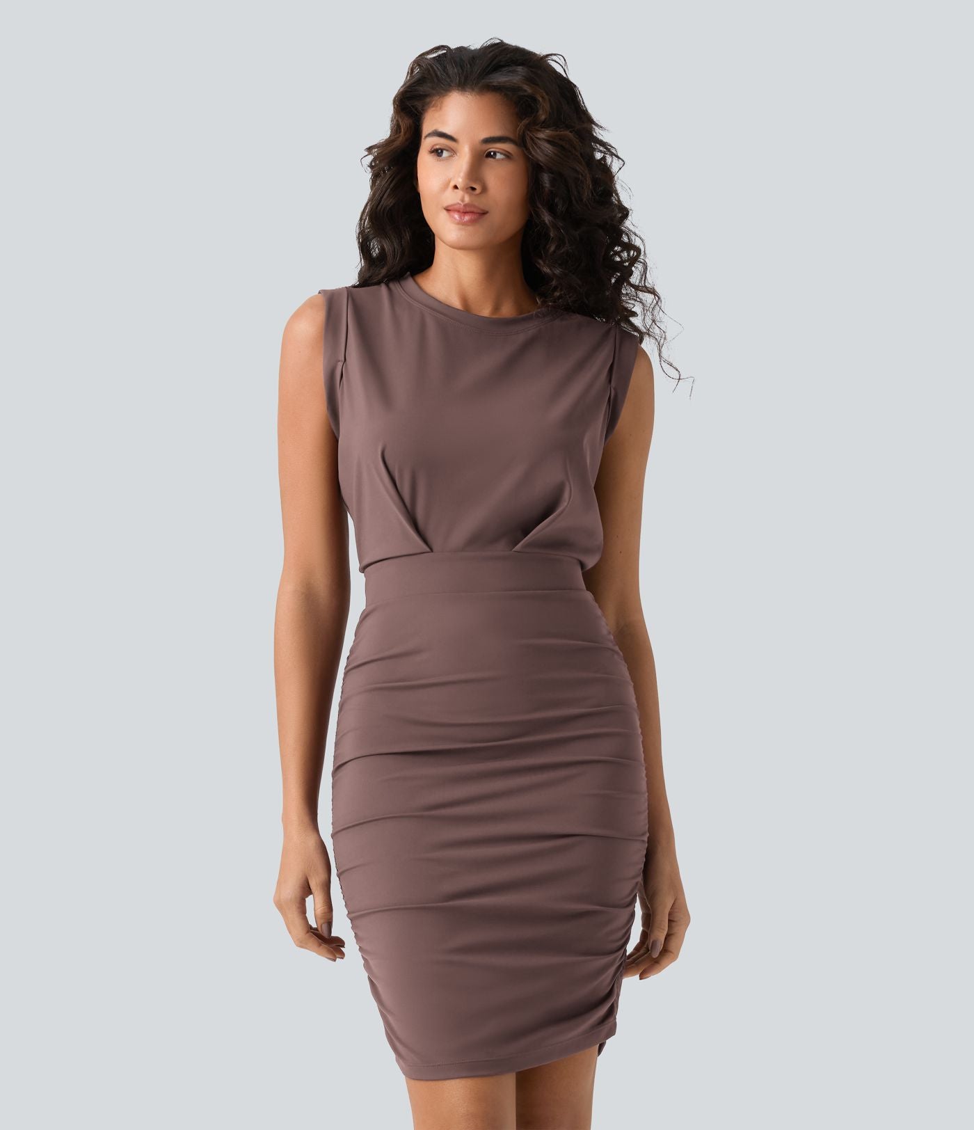 Robe mini moulante soirée col rond sans manches froncée effet frais InstantCool SoftlyZero™ Airy