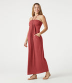 Robe longue chinée dos-nu à nouer, brassière intégrée, à poches