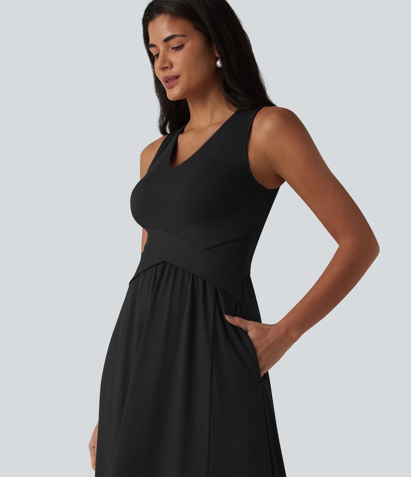Robe longue sans manches col V avec poches