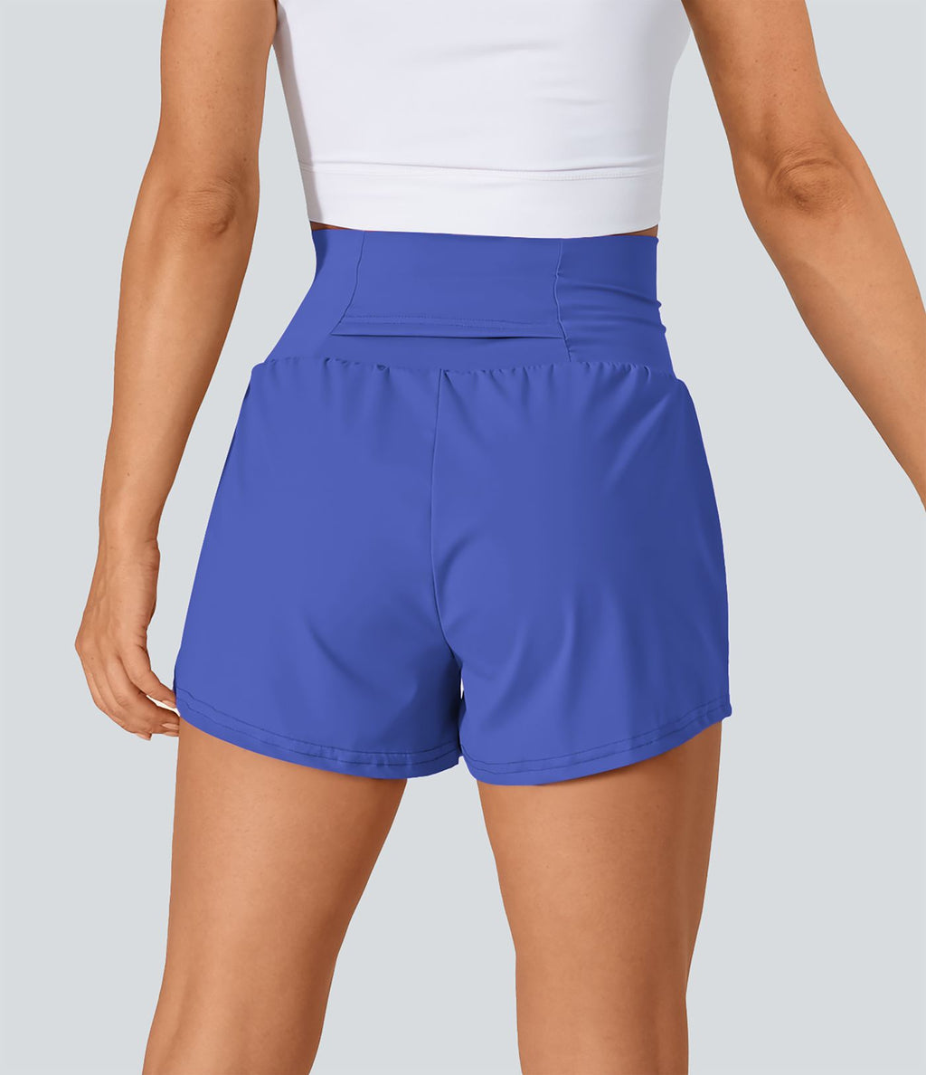 Short 7,5cm Yoga 2 en 1 Super Taille Haute Poches Arrière Poches Cachées Latérales
