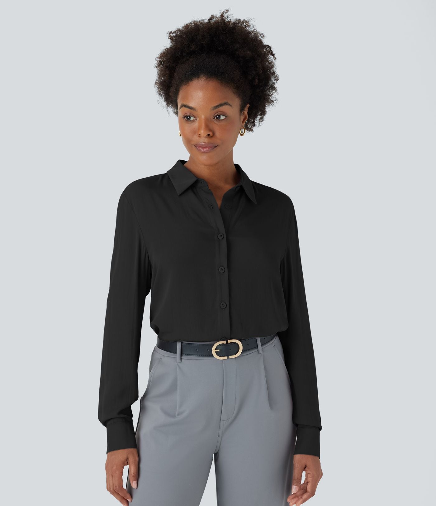 Chemise de travail à col, boutons, manches longues et plis
