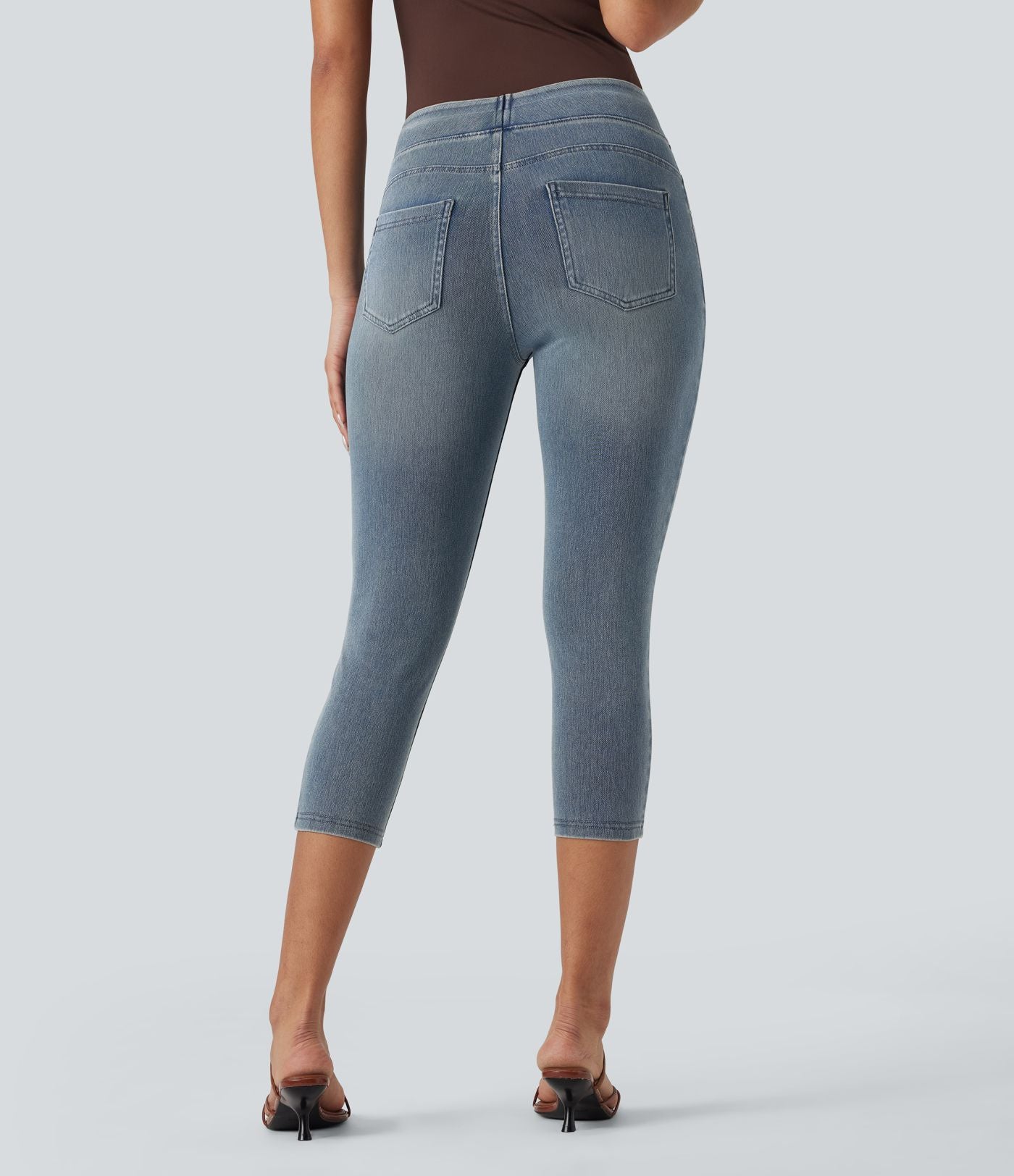 Leggings capri Halara Flex™ en jean extensible tricoté à taille haute et poches