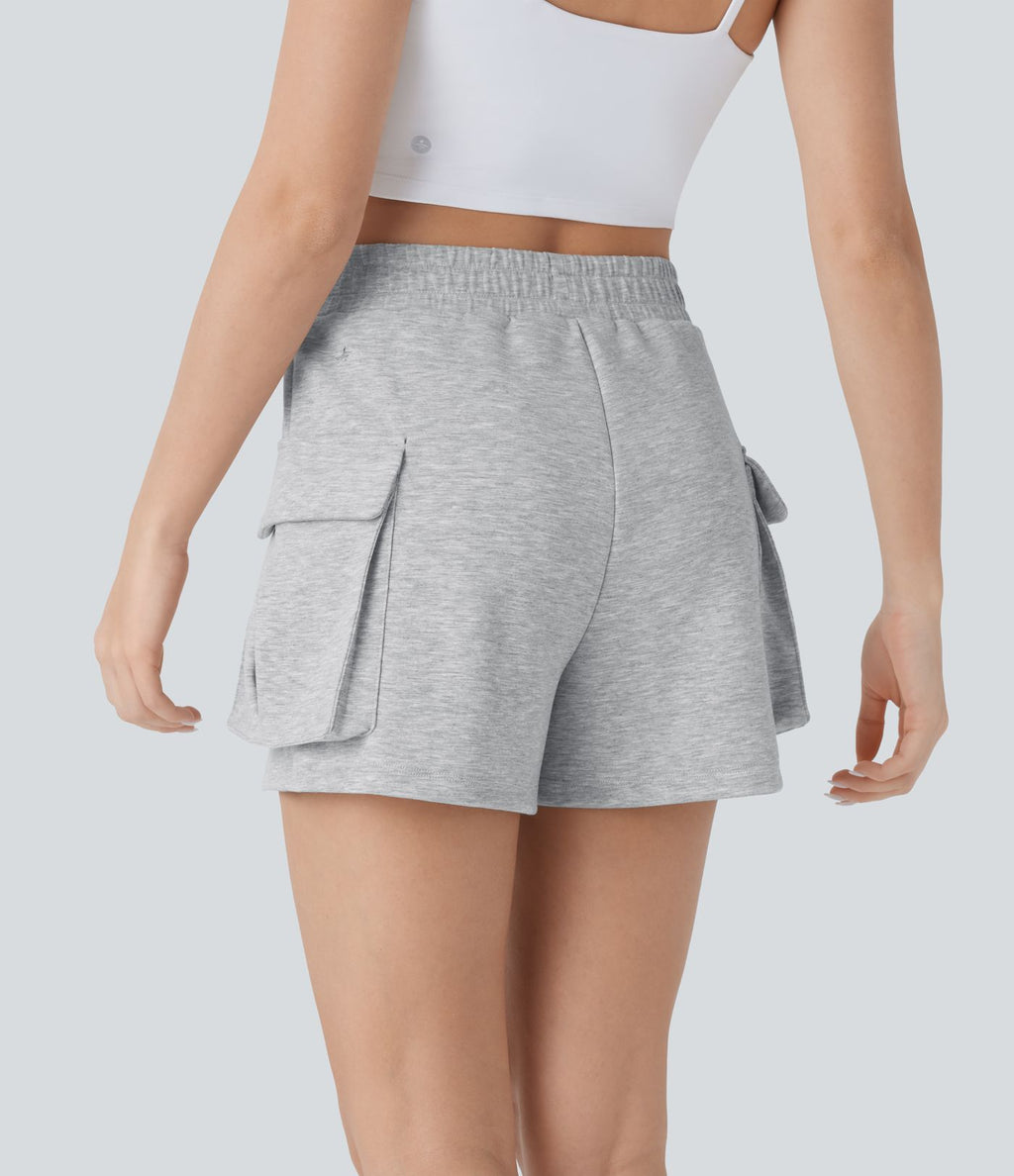 Short sweat de yoga cargo taille haute à poches rabattues