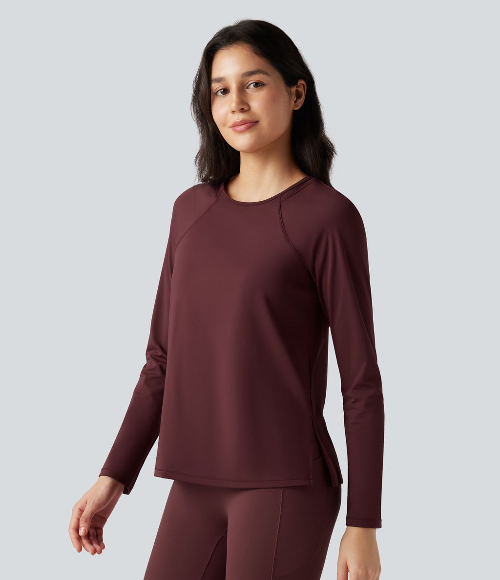 Top de sport running SoftlyZero™ Airy ourlet fendu col rond manches longues - UPF50+