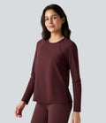 Top de sport running SoftlyZero™ Airy ourlet fendu col rond manches longues - UPF50+