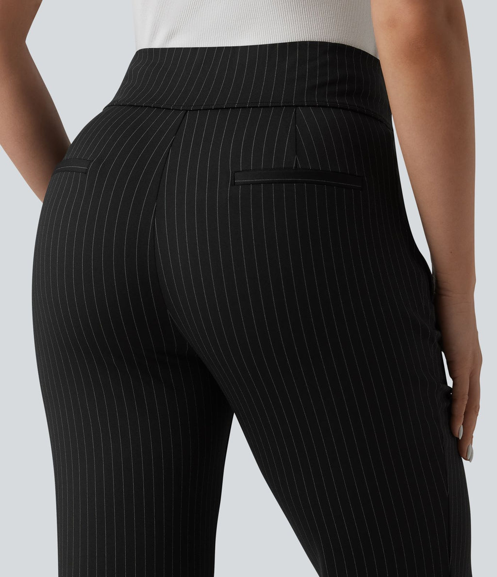 Pantalon tailleur évasé taille mi-haute à rayures, avec poches
