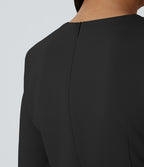 Robe de travail mini ajustée col rond à épaulettes à manches longues et ourlet