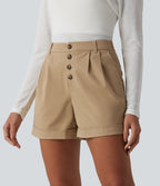 Short chino casual ample coton taille mi-haute à ourlet retroussé avec poches