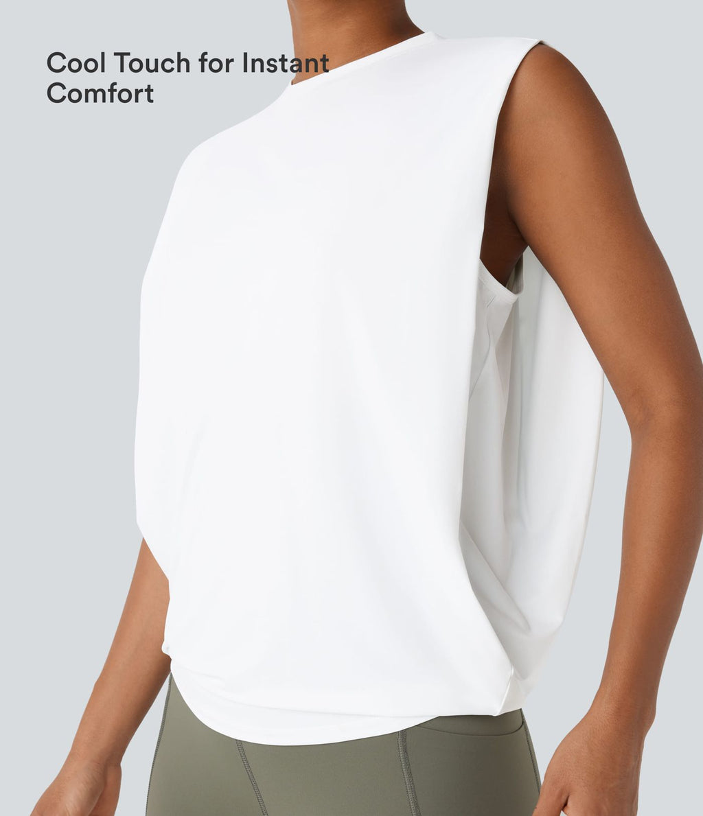 Débardeur de yoga col rond froncé, tissu rafraîchissant - Protection UPF50+