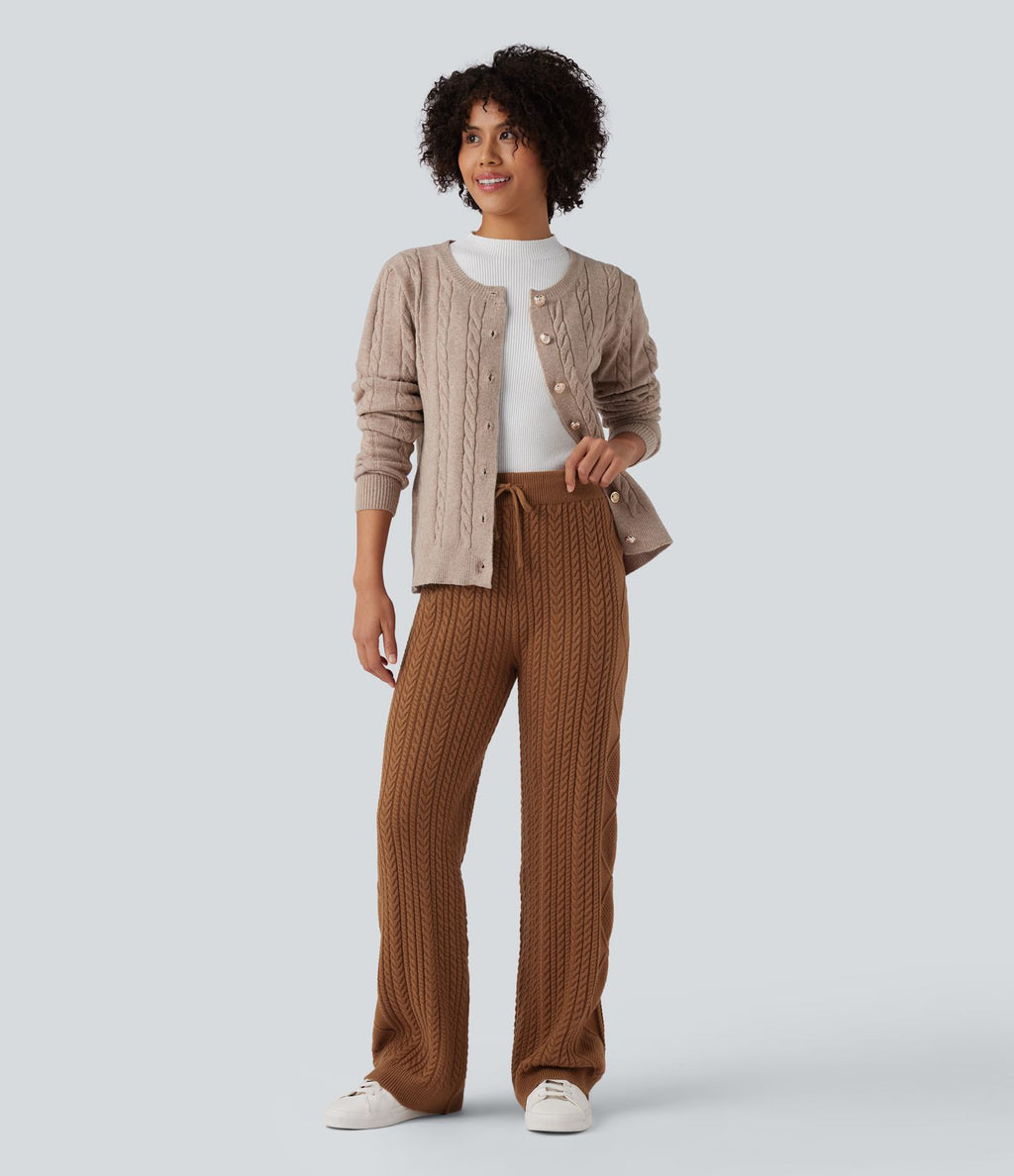 Pantalon décontracté en maille taille mi-haute avec cordon de serrage