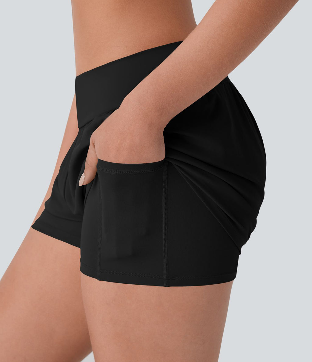 Short de yoga 2-en-1 SoftlyZero™ Airy à taille basse, cordon de serrage intérieur, poche dorsale et poche latérale dissimulée effet frais InstantCool