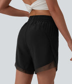 Short de yoga 2-en-1 fluide maille contrastante taille mi-haute 17,5 cm avec cordon de serrage