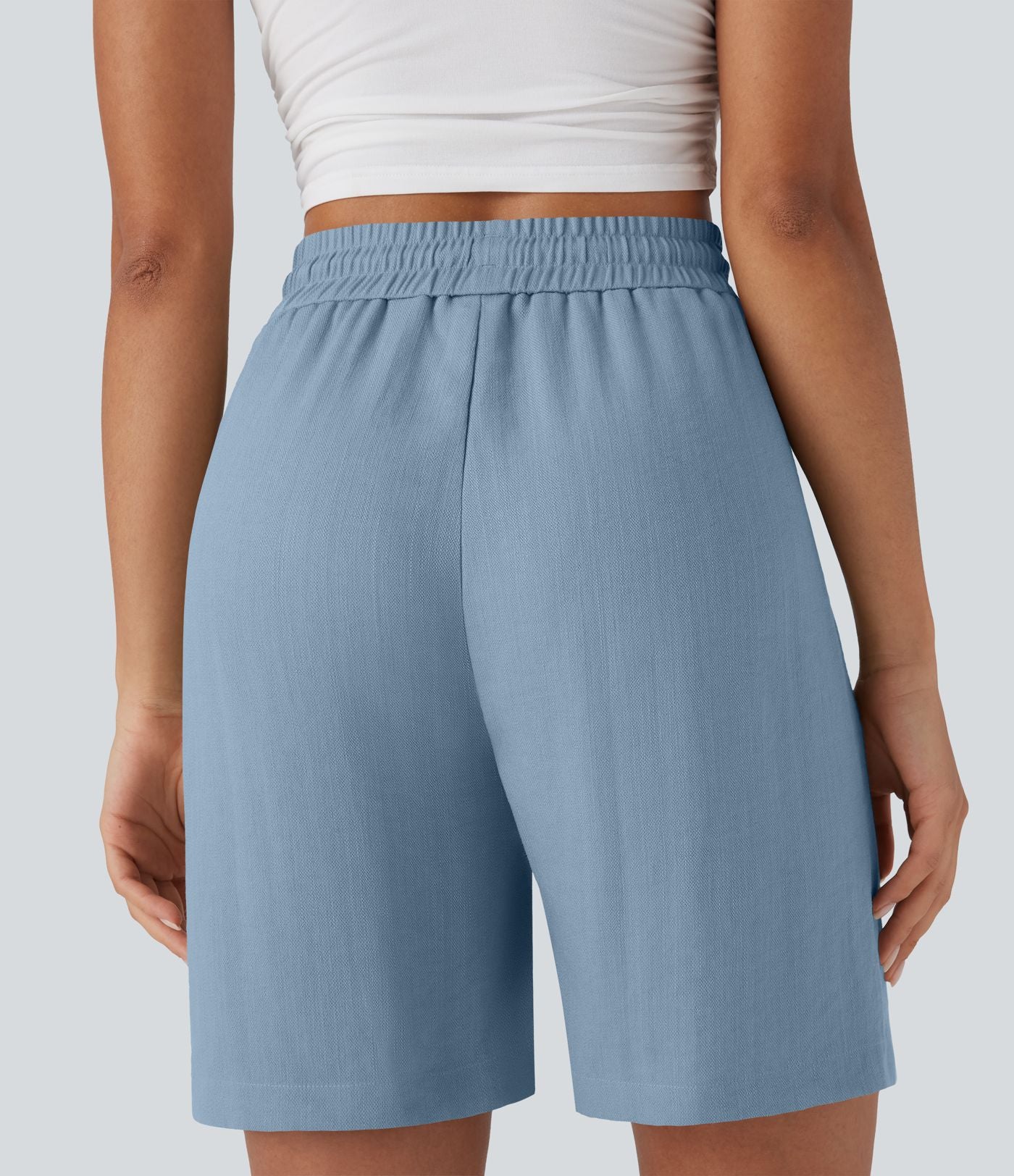 Short décontracté effet lin taille haute avec cordon de serrage et poches latérales