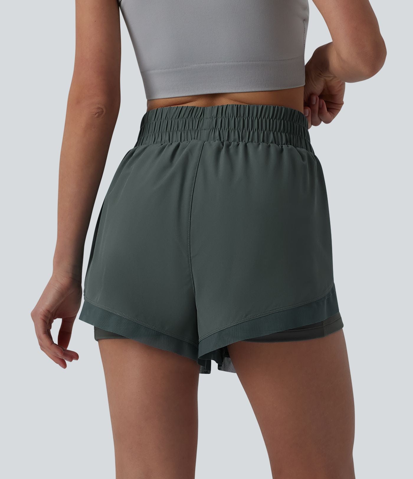 Short de running 2-en-1 taille haute mesh contrasté avec poches