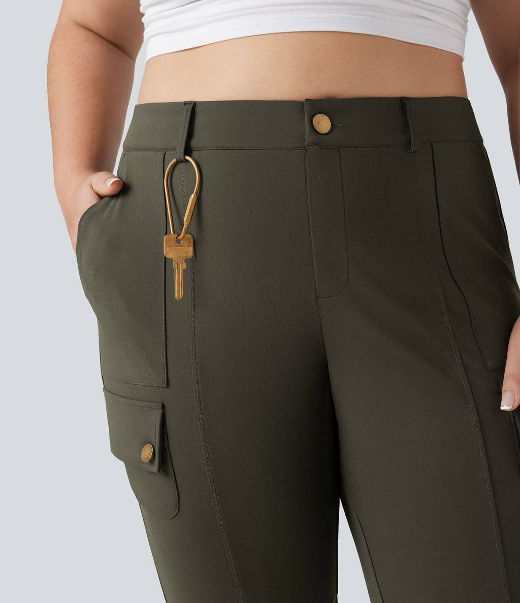 Pantalon cargo grande taille pedal pusher ajusté taille haute DayStretch avec poches