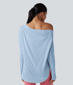 Top de sport yoga une épaule séchage rapide ourlet arrondi asymétrique manches longues avec trous pouces - Brassière intégrée