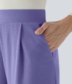 Halara Flex™ Pantalon Tailleur Évasé à Taille Haute Sculptant la Silhouette avec Poches Latérales Micro Waffle