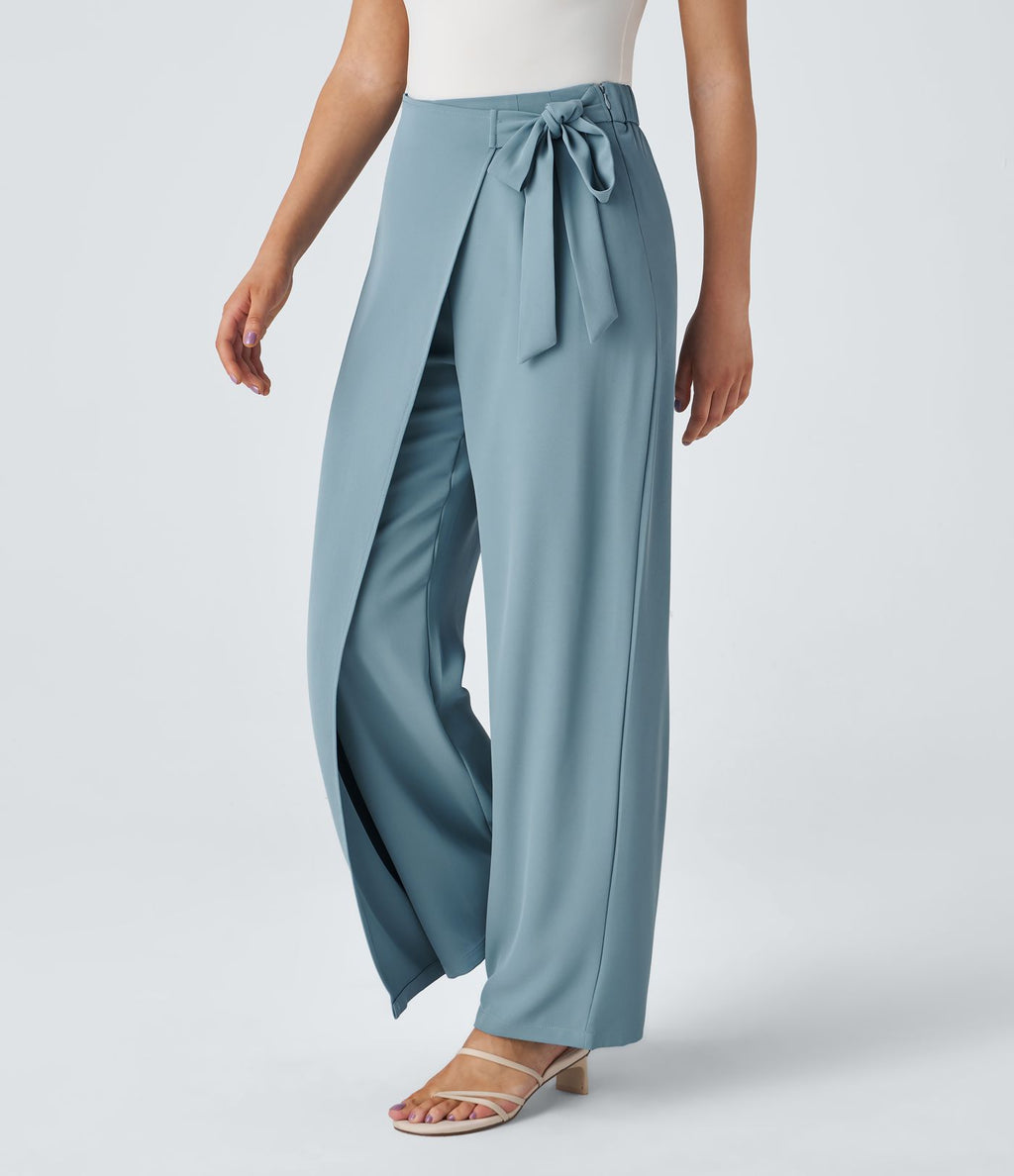 Pantalon Tailleur Large Fluide Taille Haute Fermeture Éclair Invisible