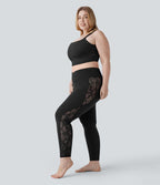 Legging de yoga 7/8 grande taille taille haute avec dos croisé en dentelle contrastante et poche arrière Softlyzero™-UPF50+