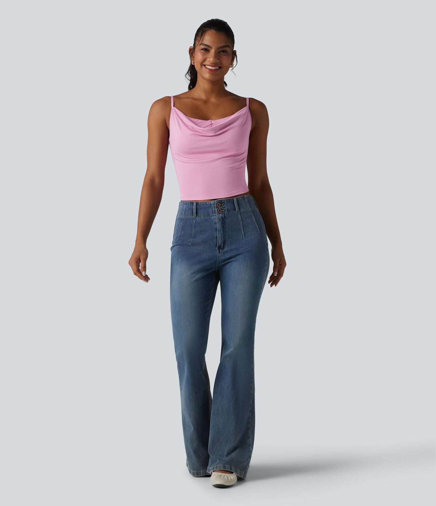 Débardeur casual en maille côtelée col bénitier bretelles réglables avec soutien-gorge intégré