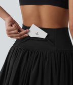 Jupe de danse mini 2-en-1 en mesh respirant à volants et ourlet asymétrique taille haute avec poches