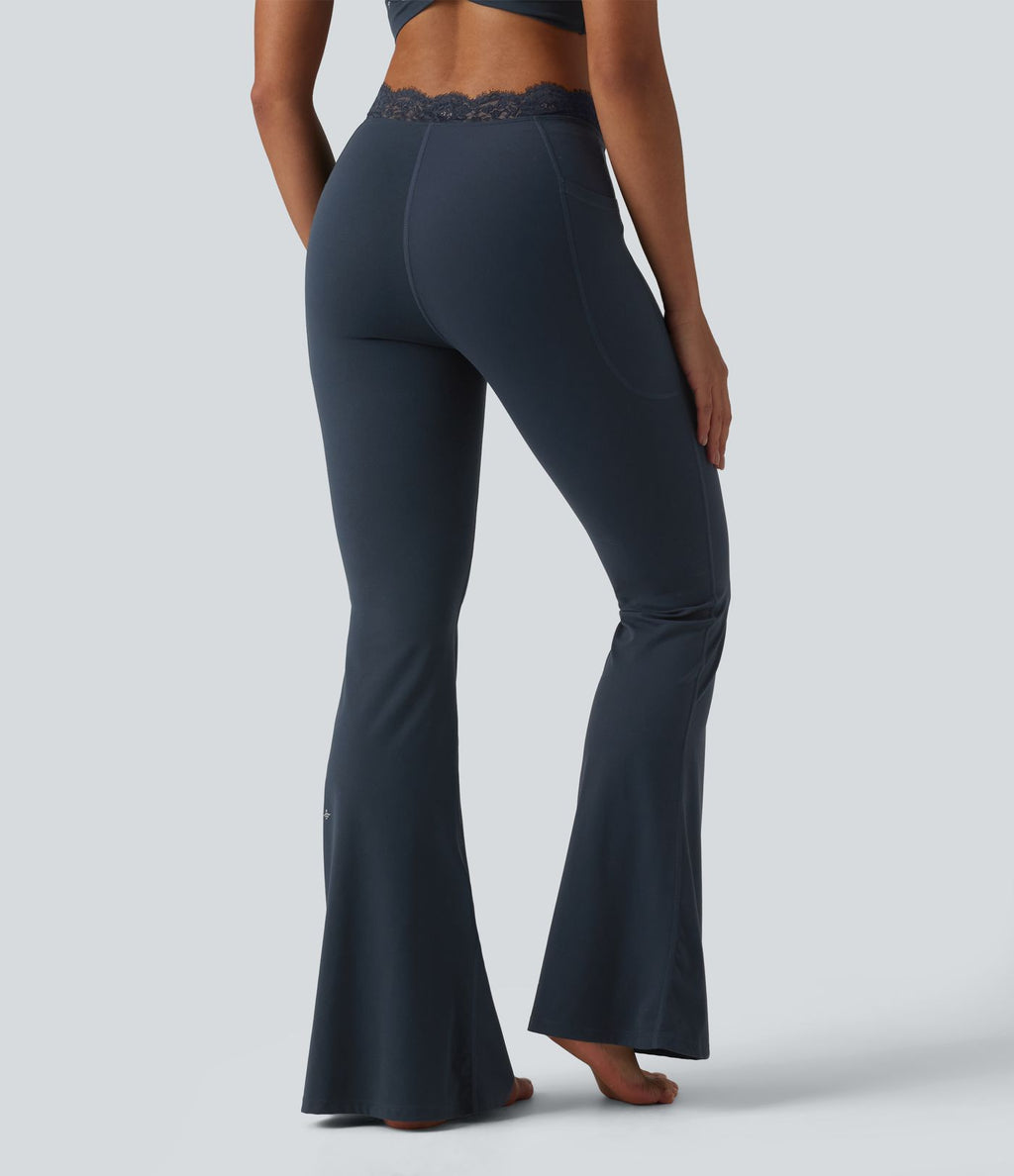 Halara UltraSculpt™ Legging évasé de yoga taille haute en V avec dentelle contrastée et poches