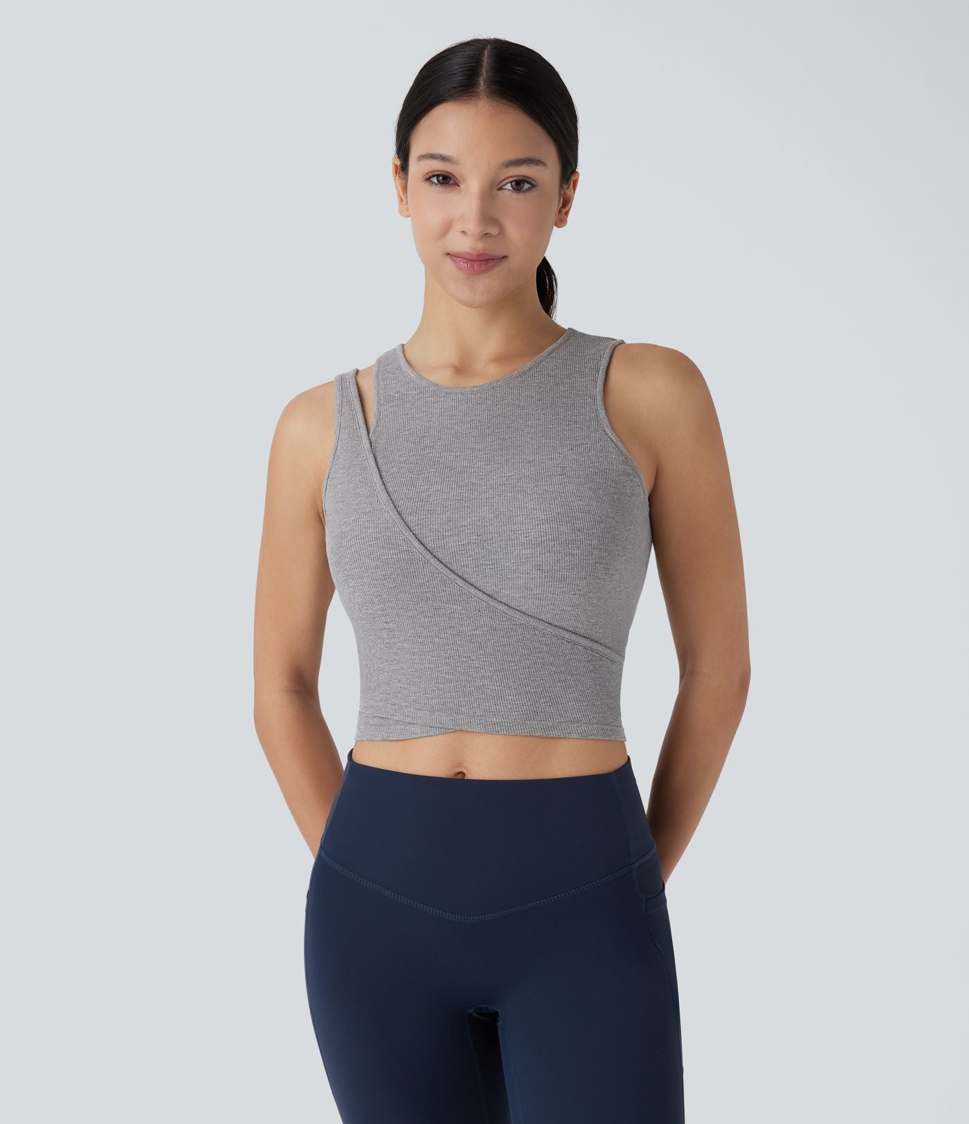 Débardeur de yoga crop top côtelé extensible respectueux de la peau