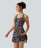 Robe active mini de danse 2-en-1 à petites fleurs, coussinets amovibles, poches et accès facile Easy Peasy