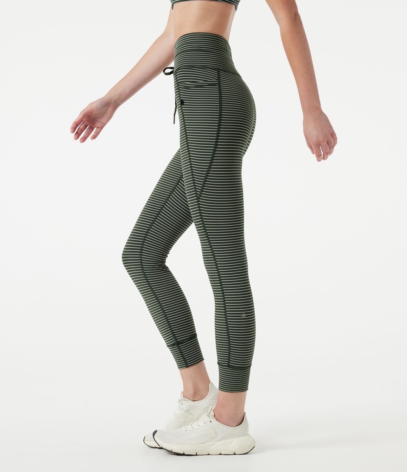 Legging de yoga rayé taille haute avec cordon de serrage et poches