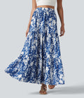 Jupe longue fluide taille haute à volants superposés imprimé floral pour les vacances