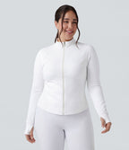 PuffFlex Grande taille Doudoune courte 3-en-1 col montant casual & Veste à ourlet arrondi et trous pour les pouces avec poches