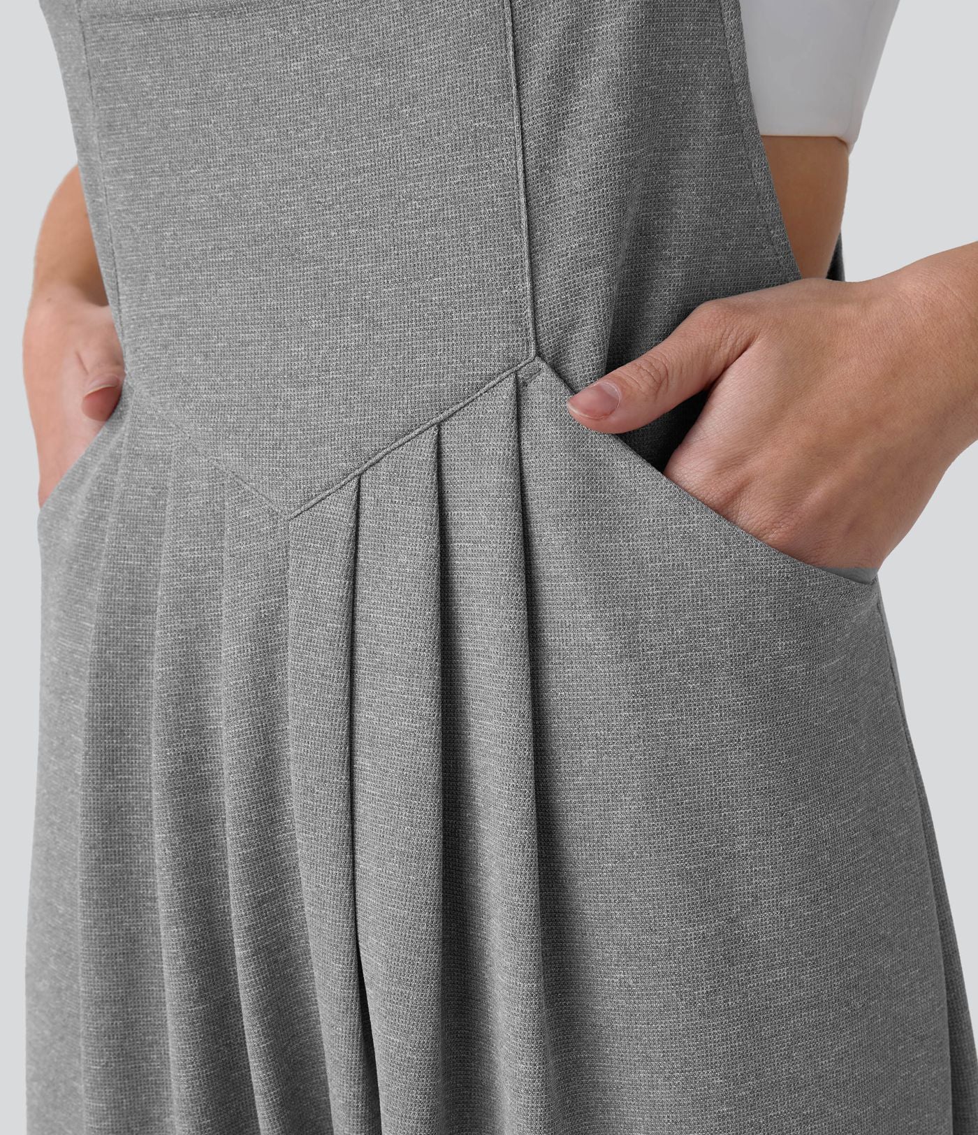 Salopette Casual Bretelles Ajustables Boutonnés Multiples Poches Plis et Tissu Gaufré