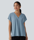 Blouse esprit bureau oversize défroissage facile, col V et manches courtes