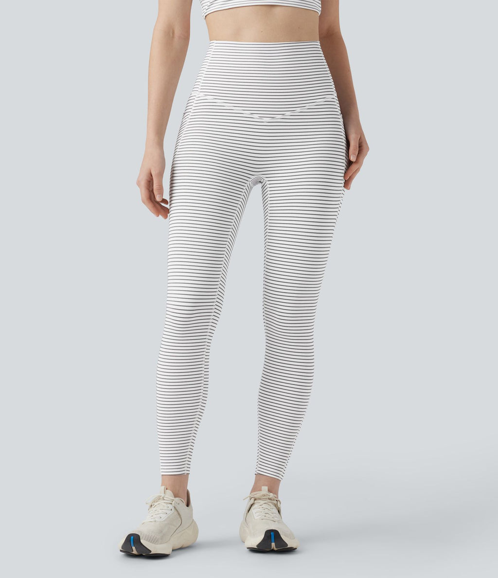 Legging de yoga taille haute gainant à rayures avec poches