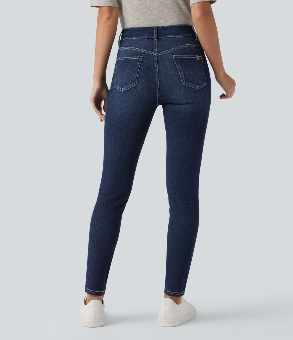 Jean skinny 7/8 décontracté taille mi-haute délavé Halara Flex™ avec poches