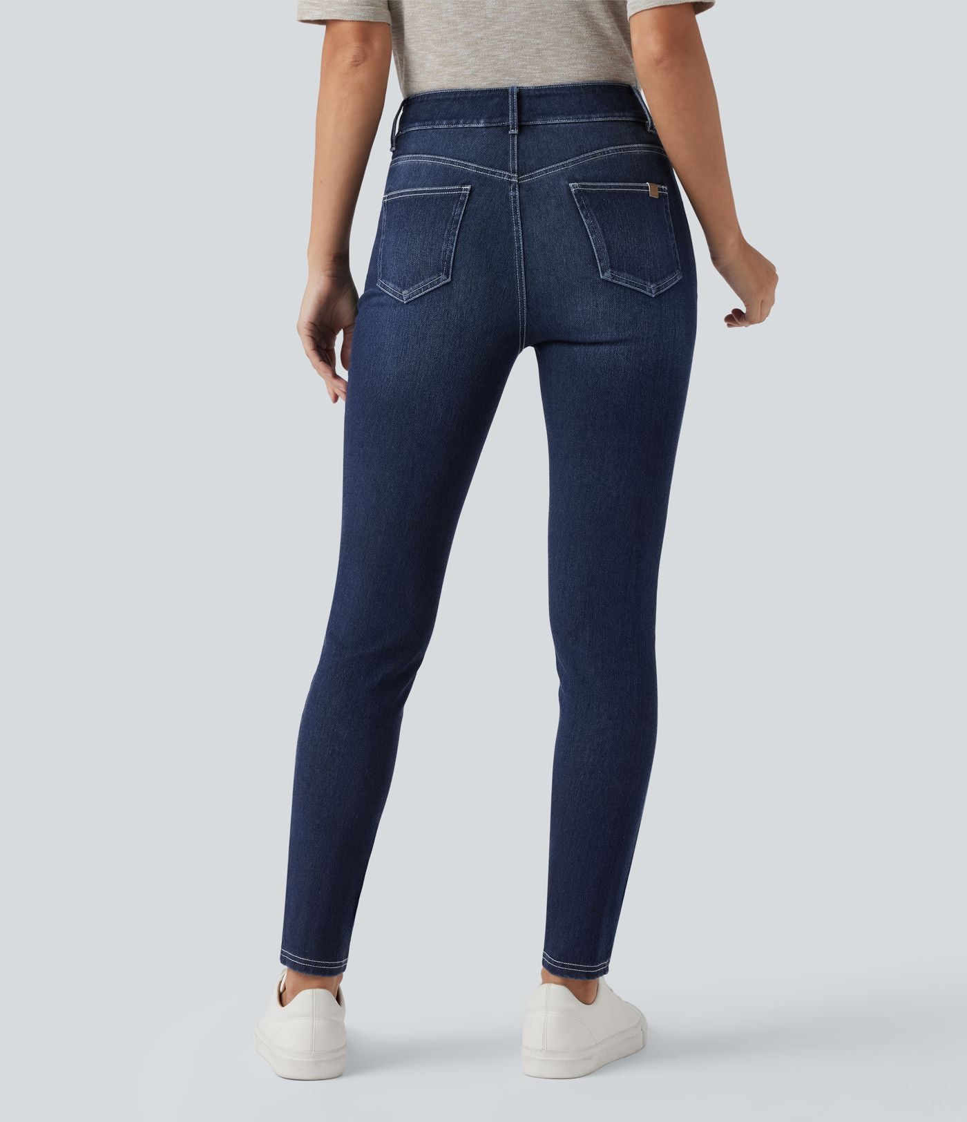 Jean skinny 7/8 décontracté taille mi-haute délavé Halara Flex™ avec poches
