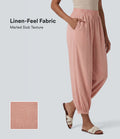 Pantalon décontracté coupe ballon taille haute aspect lin avec poches