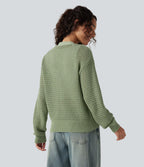 Cardigan décontracté en maille tricotée col V manches longues