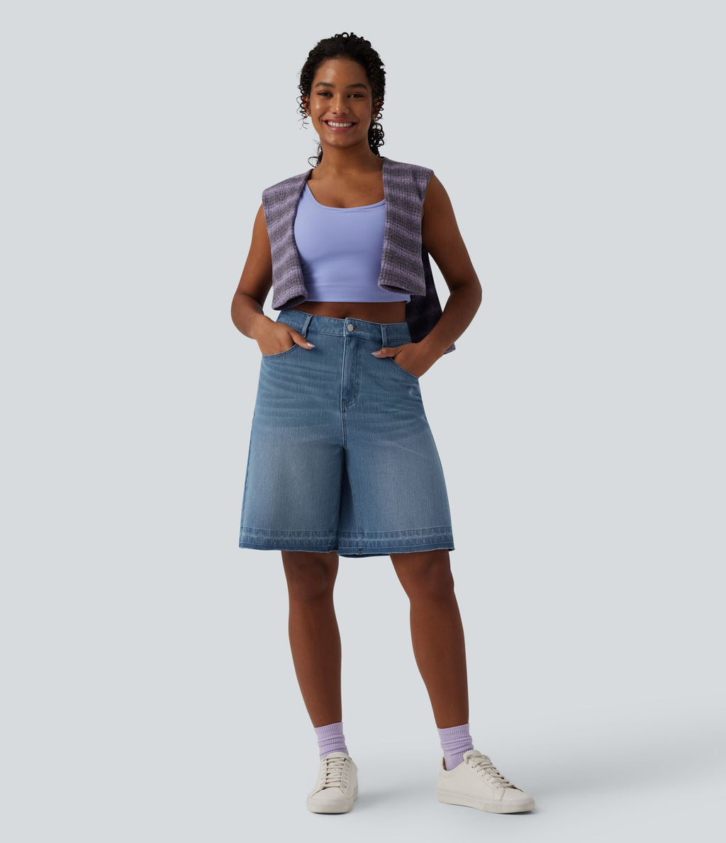Halara Flex™ Bermuda casual en jean taille haute avec poches
