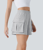 Short sweat de yoga cargo taille haute à poches rabattues