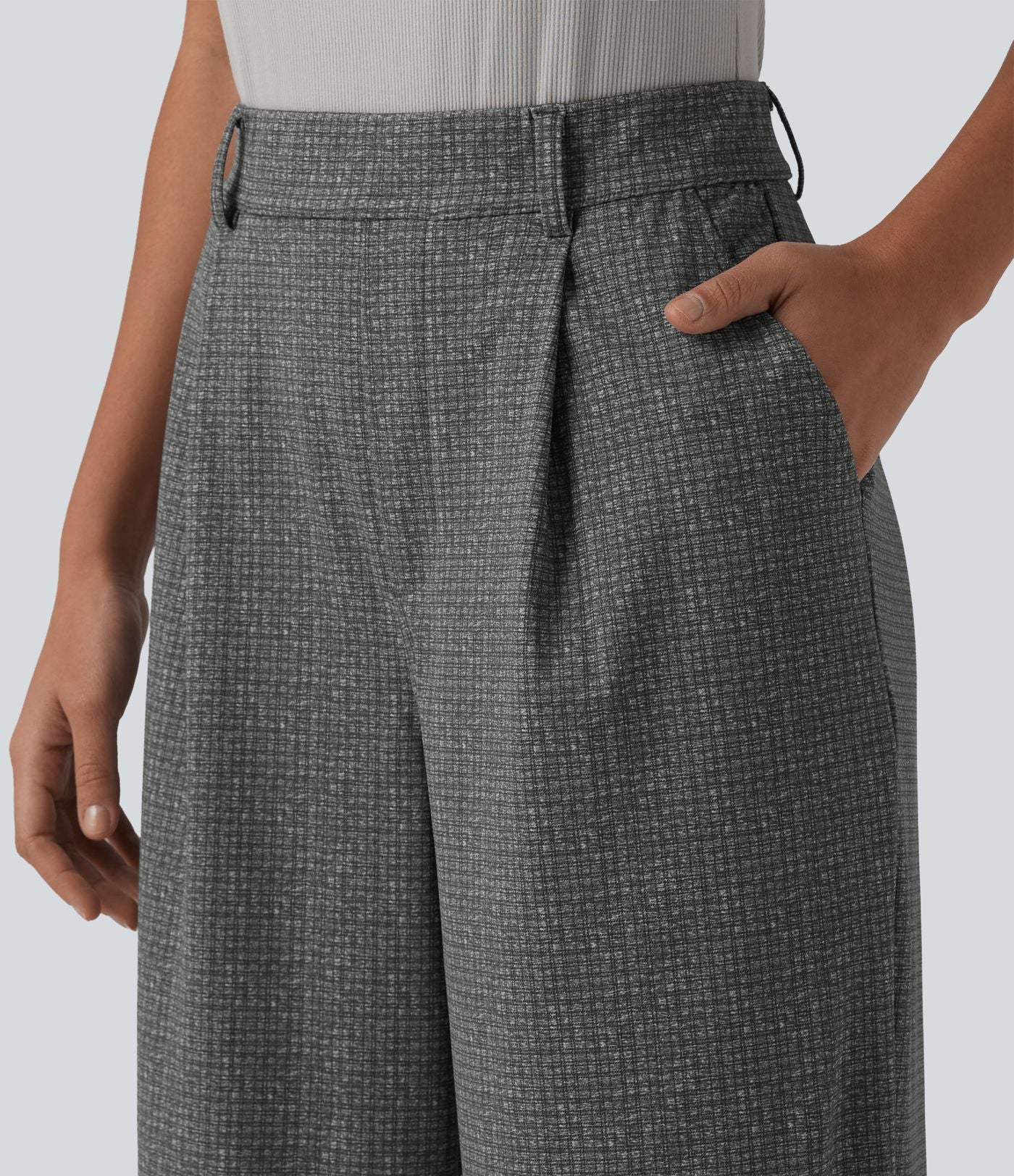 Pantalon à carreaux Halara Flex™ pour le bureau, taille haute, coupe droite avec poches