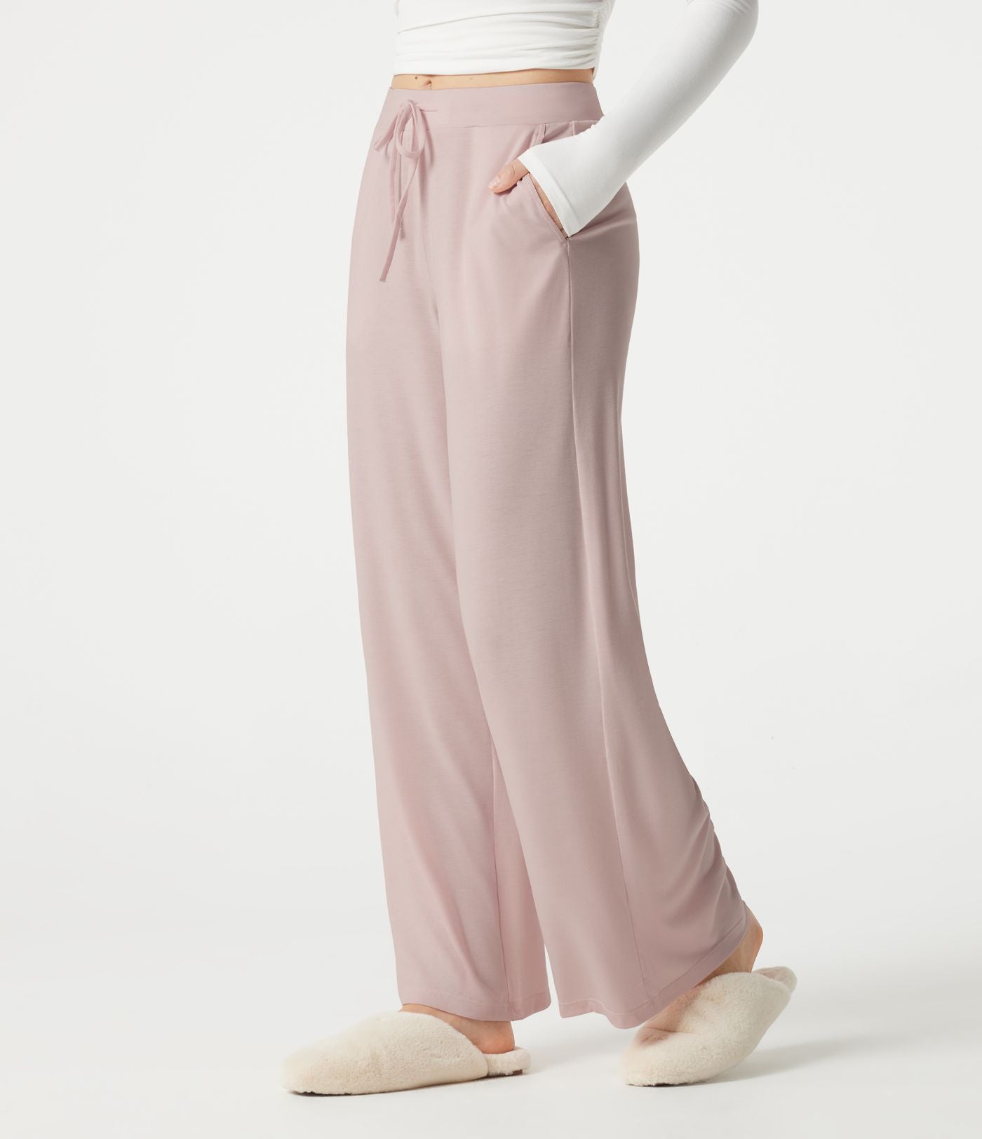 Pantalon de détente large taille mi-haute avec cordon de serrage et poches