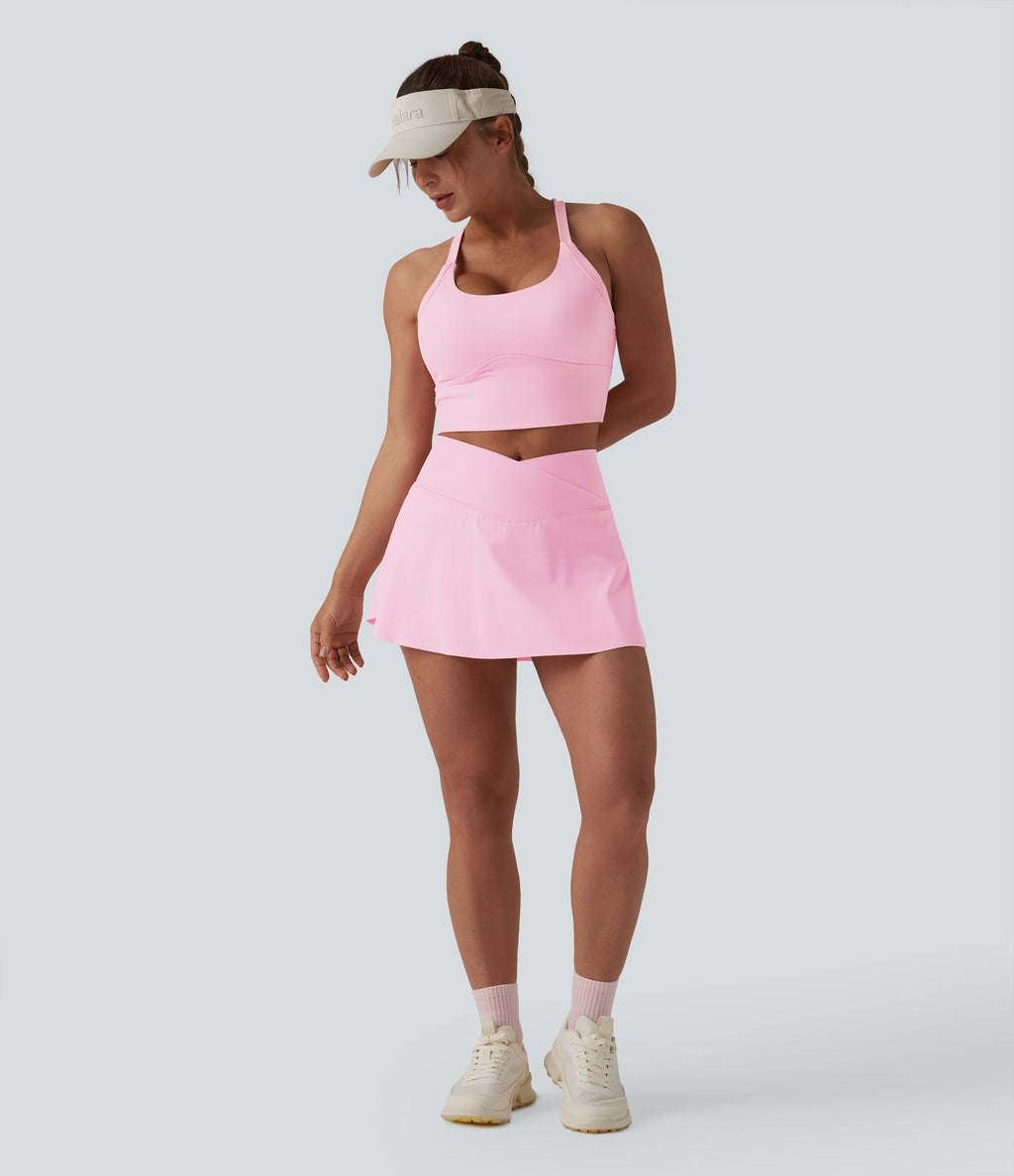 Jupe de tennis micro mini 2-en-1 SoftlyZero™ Airy taille haute croisée avec poche - UPF50+