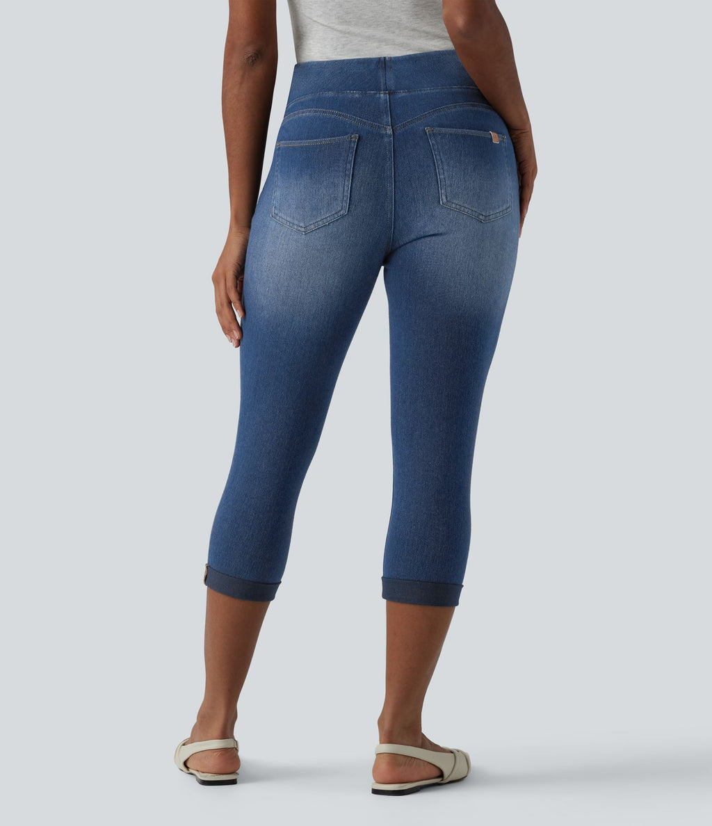 Jean capri skinny Halara Flex™ taille haute décontracté à ourlet roulotté avec poches
